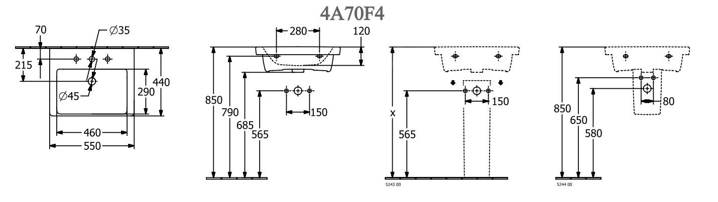 Villeroy & Boch Subway 3.0 - Meubelwastafel 550x440 Mm, Met Overloop, Met Kraangat, Alpine Wit 4A70F401 - Afbeelding 2