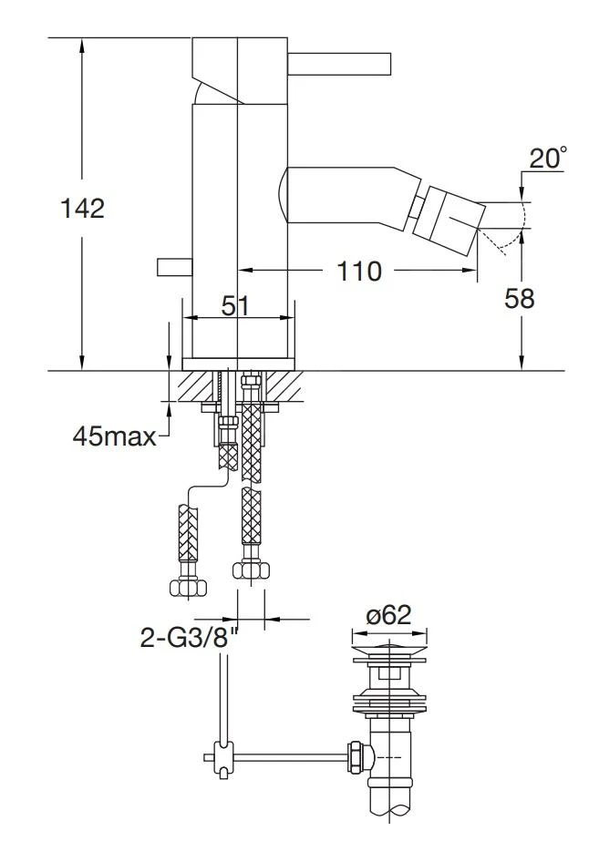 Steinberg 100 - Bidetkraan Met Waste, Rose Goud 100 1300 RG - Afbeelding 2