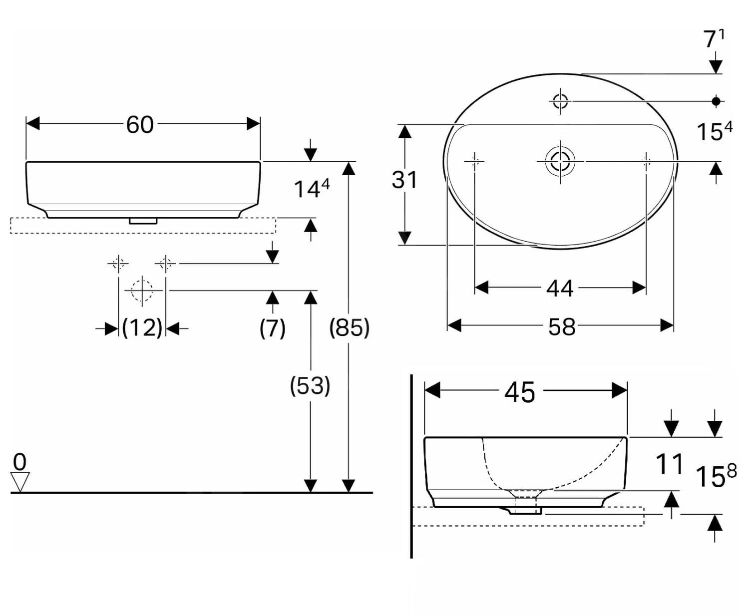 Geberit VariForm - Opzetwastafel 600x450 Mm, Met Overloop, Met Kraangat, Wit 500.772.01.2 - Afbeelding 2