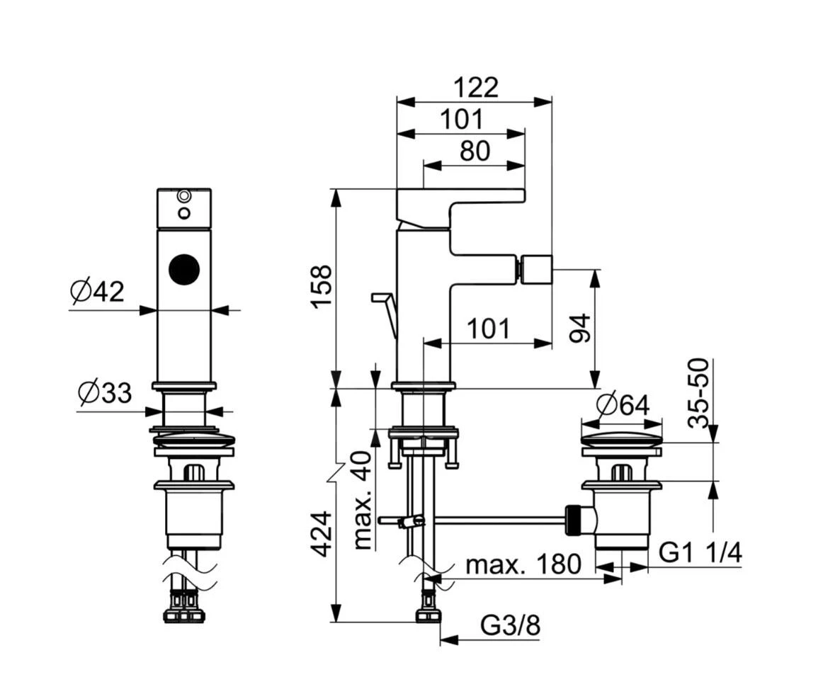 Hansa Vantis Style - Bidetkraan Met Waste, Chroom 54632207 - Afbeelding 2
