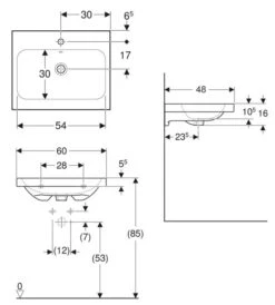 Geberit ICon - Opzetwastafel 600x480x160 Mm, Met Overloop, Met Kraangat, KeraTect, Wit 501.847.00.2