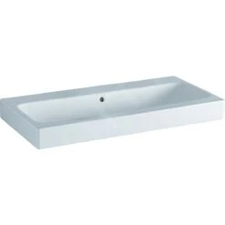 Geberit ICon - Dubbele Wastafel, 1200x485 Mm, Met Overloop, Zonder Kraangat, KeraTect, Wit 124025600