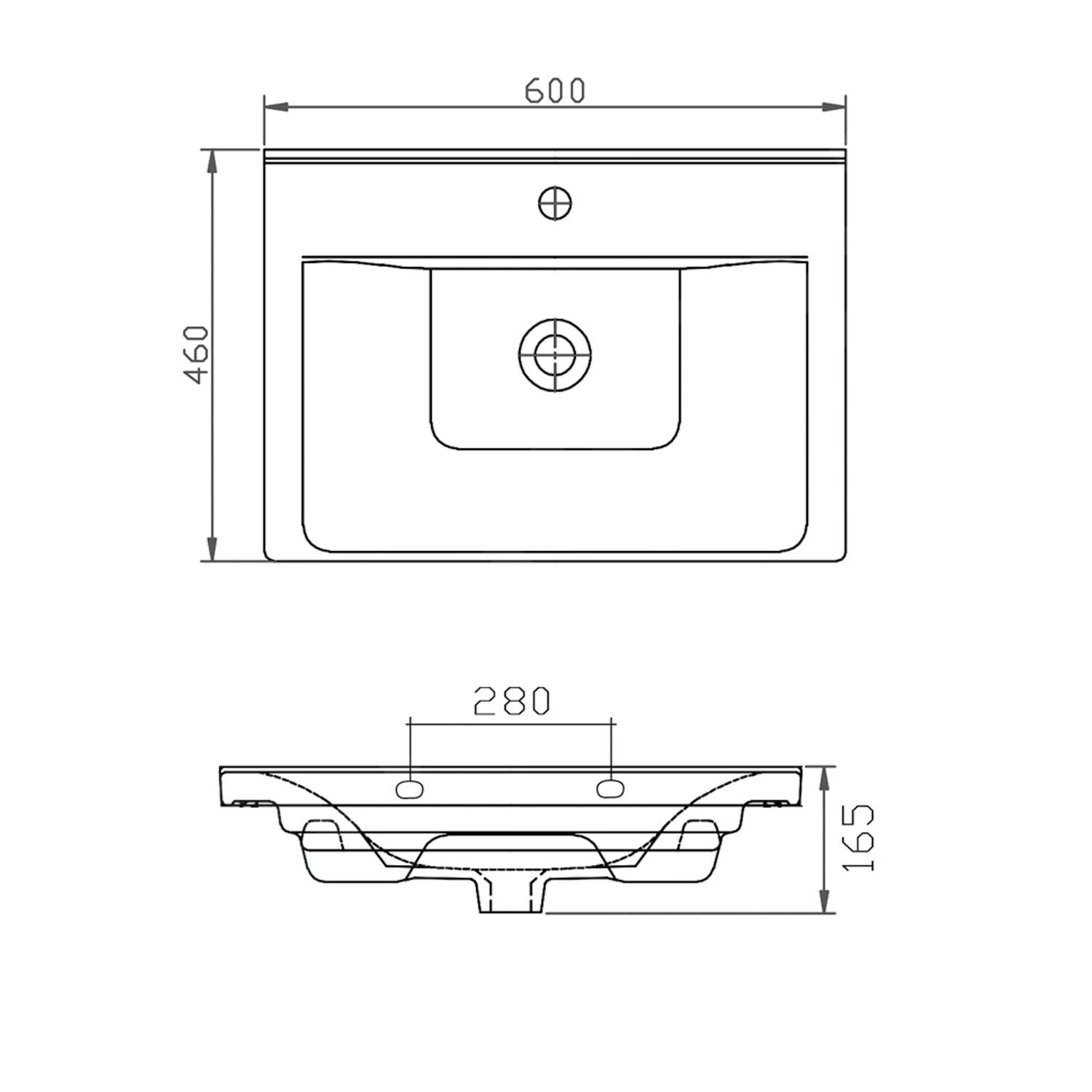 Aqualine Sava - Wastafel 600x460 Mm, Met Overloop, Kraangat, Wit 2060 - Afbeelding 2