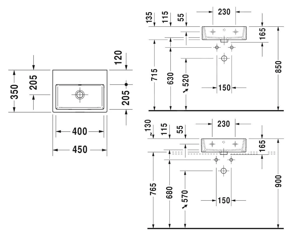 Duravit Vero Air - Fonteintje 450x350 Mm, Met Overloop, Zonder Kraangat, Wit 0724450060 - Afbeelding 2