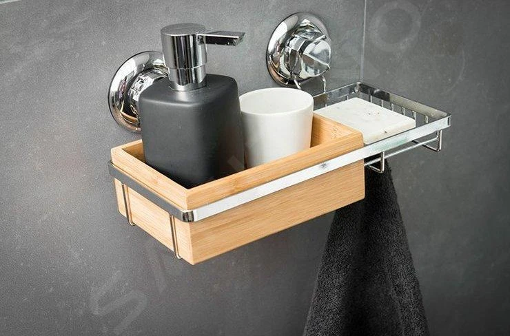 Compactor Bestlock - Plank Met Zeepschaal En Zuignap 273x150x135 Mm, Bamboe/chroom RAN5808 - Afbeelding 5