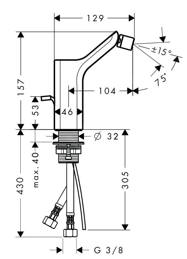 Axor Urquiola - Eengreeps Bidetkraan, Chroom 11220000 - Afbeelding 2