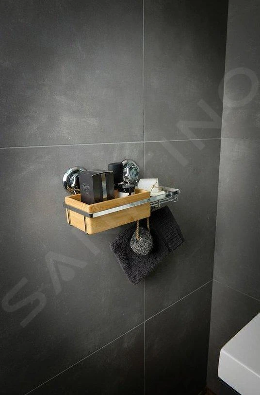 Compactor Bestlock - Plank Met Zeepschaal En Zuignap 273x150x135 Mm, Bamboe/chroom RAN5808 - Afbeelding 7