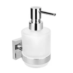 Sapho X-SQUARE - Zeepdispenser MINI Met Houder, Melkglas/chroom XQ101