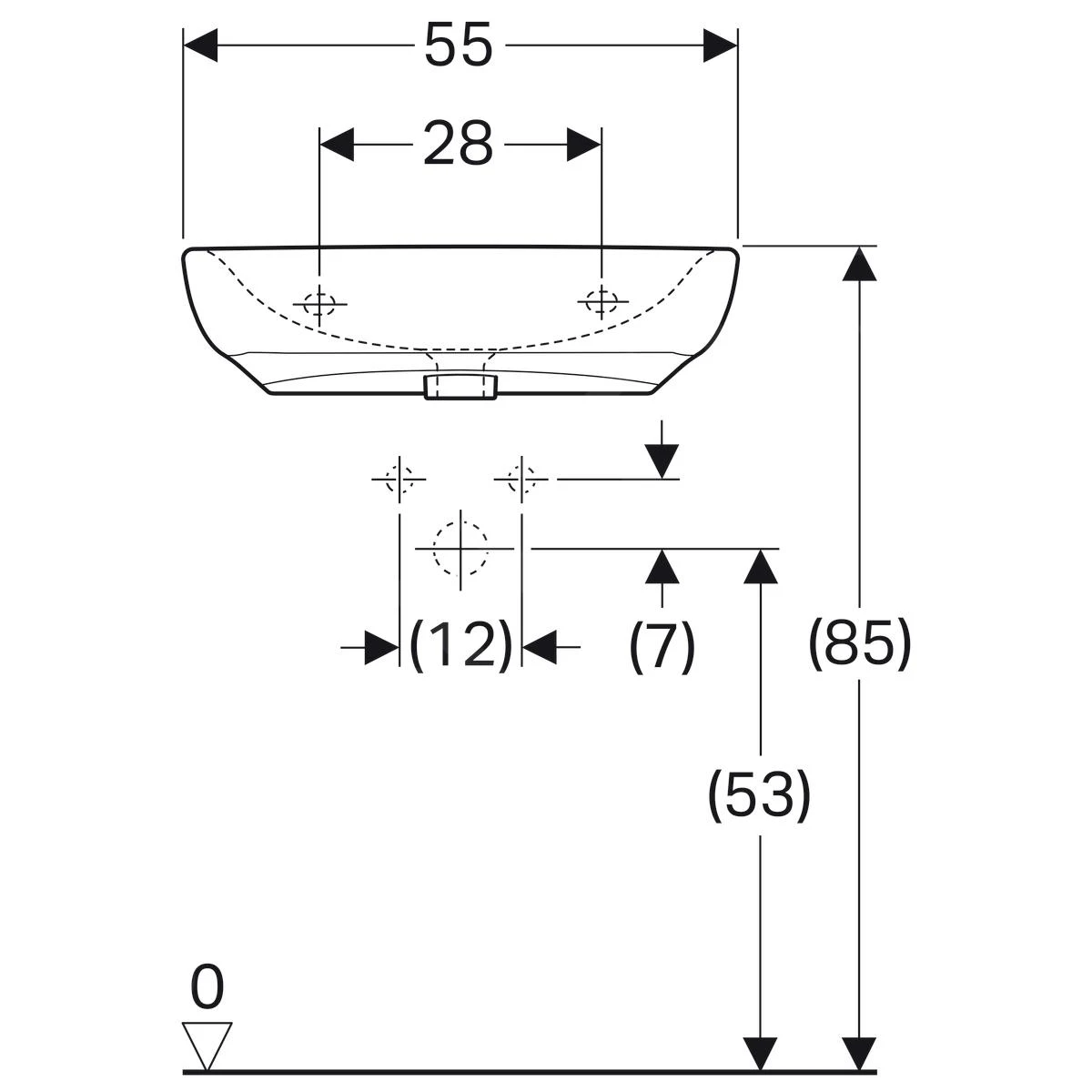 Geberit Selnova Comfort - Wastafel 550x550 Mm, Voor Gehandicapten, 1 Kraangat, Zonder Overloop, Wit 500.187.01.1 - Afbeelding 2