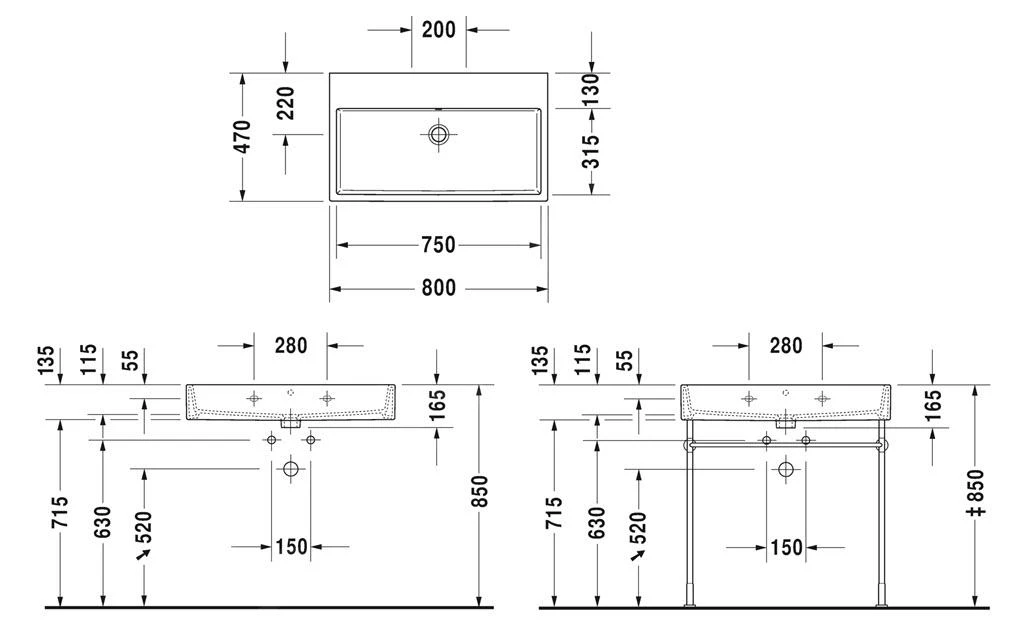 Duravit Vero Air - Wastafel 800x470 Mm, Met Overloop, Zonder Kraangat, WonderGliss, Wit 23508000601 - Afbeelding 2