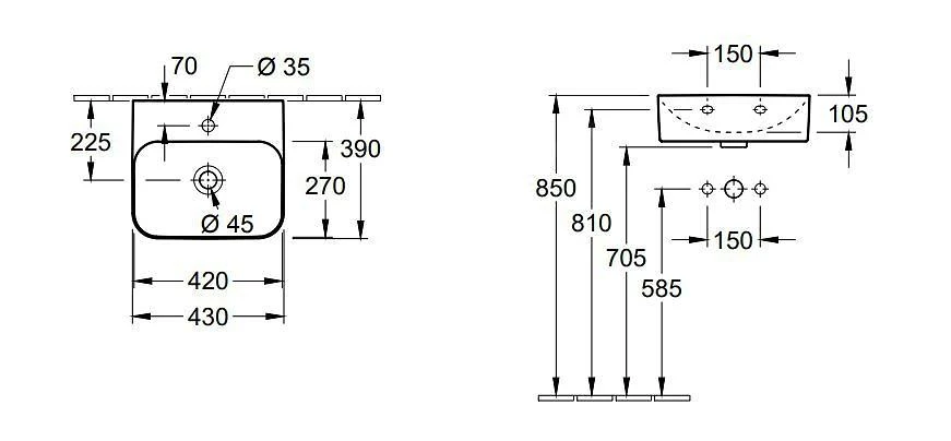 Villeroy & Boch Finion - Fontein Met Verborgen Overloop, 430x390 Mm, Met Ceramicplus, Alpine Wit 436444R1 - Afbeelding 2