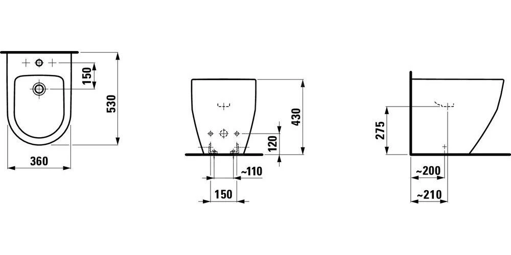 Laufen Pro - Staand Bidet, 530x360 Mm, Watertoevoer Achter, Met Kraangat, Wit H8329520003021 - Afbeelding 2