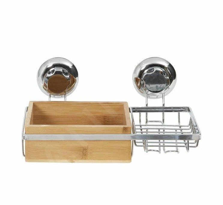 Compactor Bestlock - Plank Met Zeepschaal En Zuignap 273x150x135 Mm, Bamboe/chroom RAN5808 - Afbeelding 2