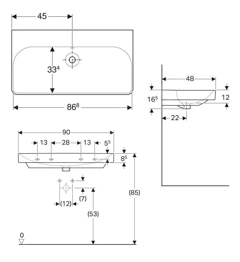 Geberit Smyle Square - Wastafel 900x480 Mm, Met Overloop, Zonder Kraangat, Wit 500.250.01.1 - Afbeelding 2