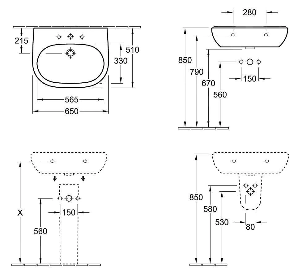 Villeroy & Boch O.novo - Wastafel 650x510 Mm, Met Overloop, Met Kraangat, Alpine Wit 51606501 - Afbeelding 2