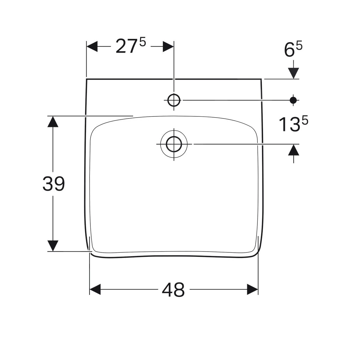 Geberit Selnova Comfort - Wastafel 550x550 Mm, Voor Gehandicapten, 1 Kraangat, Zonder Overloop, Wit 500.187.01.1 - Afbeelding 4