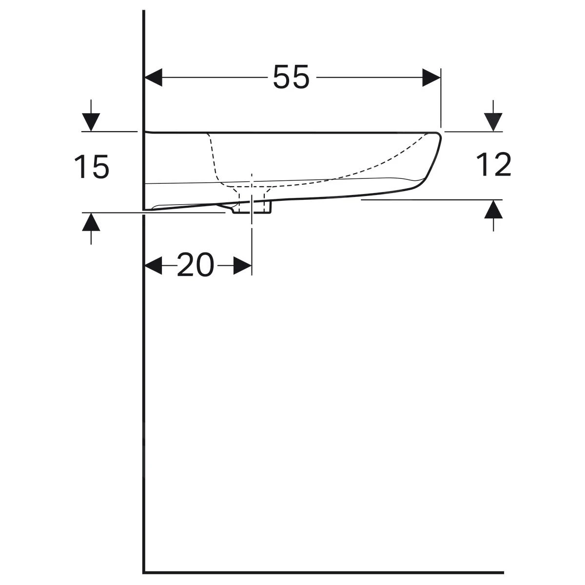 Geberit Selnova Comfort - Wastafel 550x550 Mm, Voor Gehandicapten, 1 Kraangat, Zonder Overloop, Wit 500.187.01.1 - Afbeelding 3