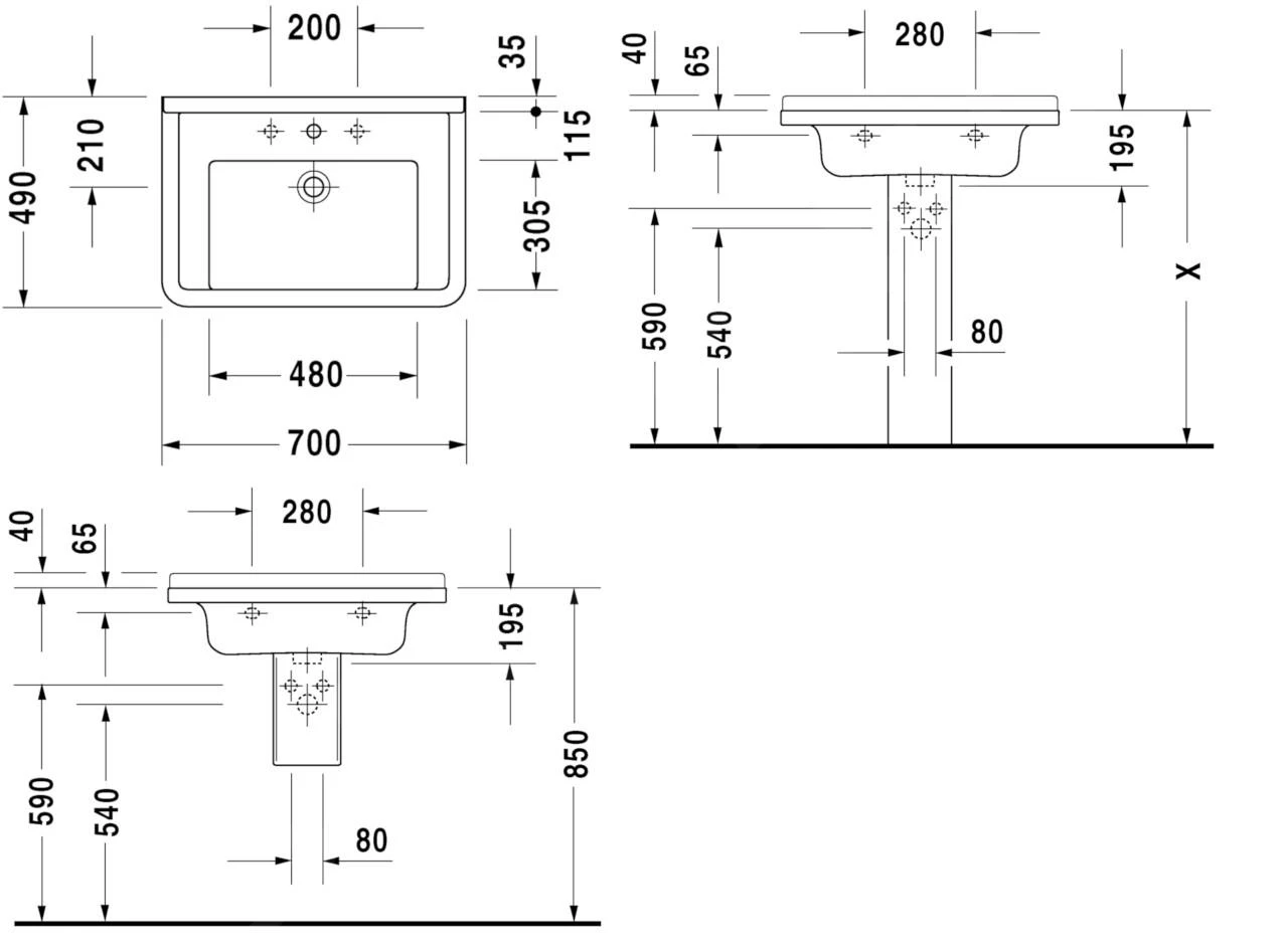 Duravit Starck 3 - Wastafel 700x490 Mm, Met 1 Kraangat, Wit 0304700000 - Afbeelding 2