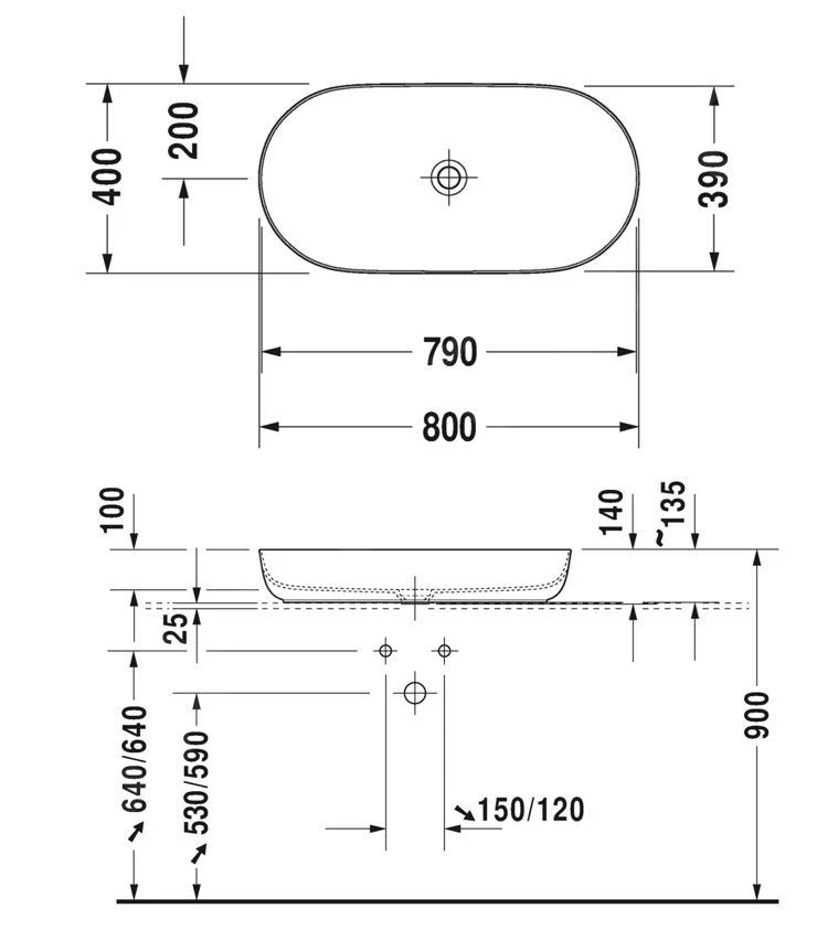Duravit Luv - Opzetwastafel, 800x400 Mm, Zonder Overloop, WonderGliss, Wit/mat Grijs 03798023001 - Afbeelding 2