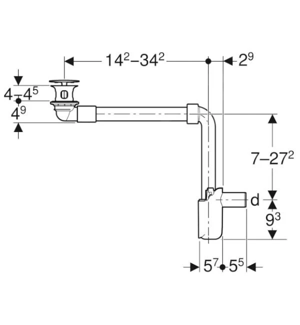 Geberit Toebehoren - Ruimte Besparende Wastafel Sifon Met Uitlaat Zonder Overloop, Chroom 152.091.21.1 - Afbeelding 2