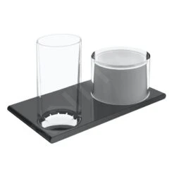 Keuco Edition 400 - Zeepdispenser En Beker Met Houder, Glas/zwart Chroom Geborsteld 11553139000