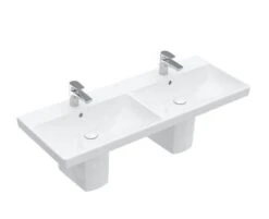 Villeroy & Boch Avento - Dubbele Meubelwastafel 1200x470 Mm, Met Overloop, 2 Kraangaten, CeramicPlus, Alpine Wit 4A23CKR1