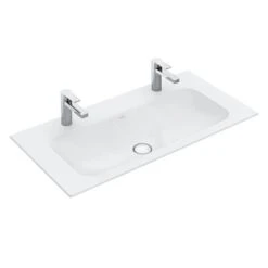 Villeroy & Boch Finion - Dubbele Wastafel, 1000x500 Mm, Zonder Overloop, 2 Kraangaten, Ceramicplus, Alpine Wit 4164A1R1