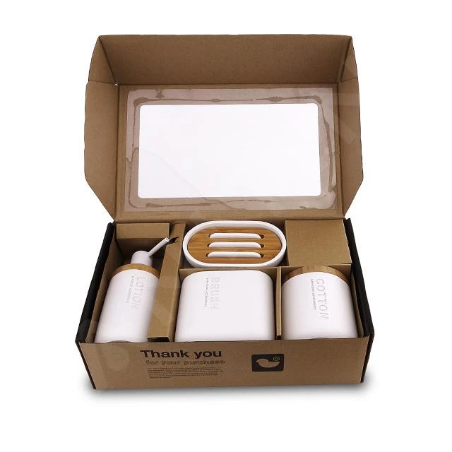 Nimco Kora - Set Badkamer Accessoires 4 In 1, Wit/bamboe KO 24000SET-05 - Afbeelding 3