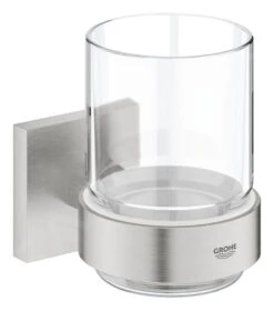 Grohe QuickFix Start Cube - Beker Met Houder, Voor Tandenborstel En Tandpasta, Glas/supersteel 41097DC0