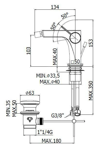 Paffoni Rock - Bidetkraan Met Waste, Chroom RO135CR - Afbeelding 2