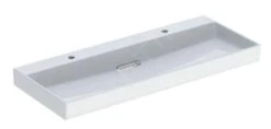 Geberit ONE - Dubbele Wastafel 1200x480x142 Mm, Verborgen Overloop, 2 Kraangaten, Horizontale Afvoer, KeraTect, Wit 505.049.00.1