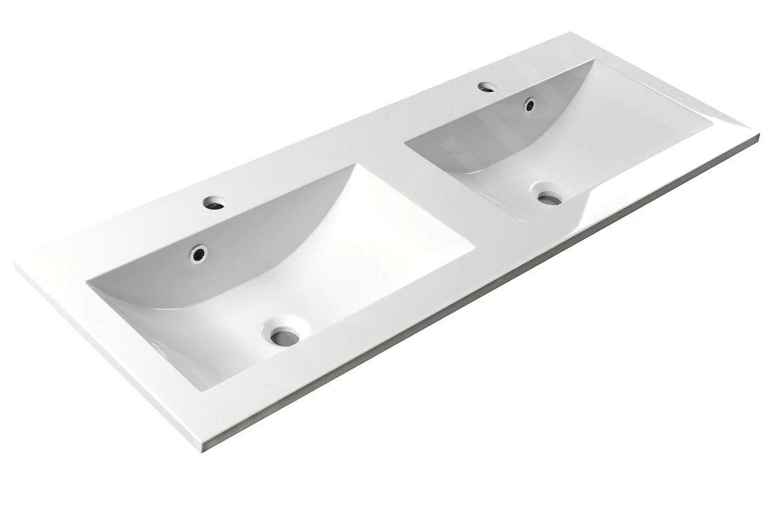 Sapho Yukon - Dubbele Opbouw Wastafel 1200x450 Mm, 2 Kraangaten, Wit YU120