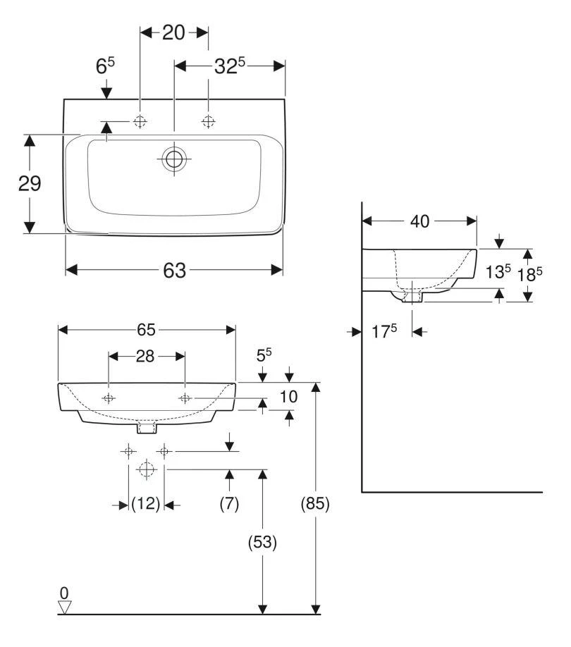 Geberit Selnova Compact - Wastafel 650x400 Mm, Zonder Overloop, Zonder Kraangat, Wit 501.893.00.1 - Afbeelding 2