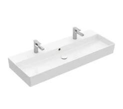 Villeroy & Boch Memento 2.0 - Dubbele Wastafel 1200x470 Mm, Met Overloop, 2 Kraangaten, Alpine Wit 4A22C401