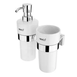 Nimco Keira - Zeepdispenser Met Beker En Houder, Wit Keramiek/chroom KE 2205831KN-26