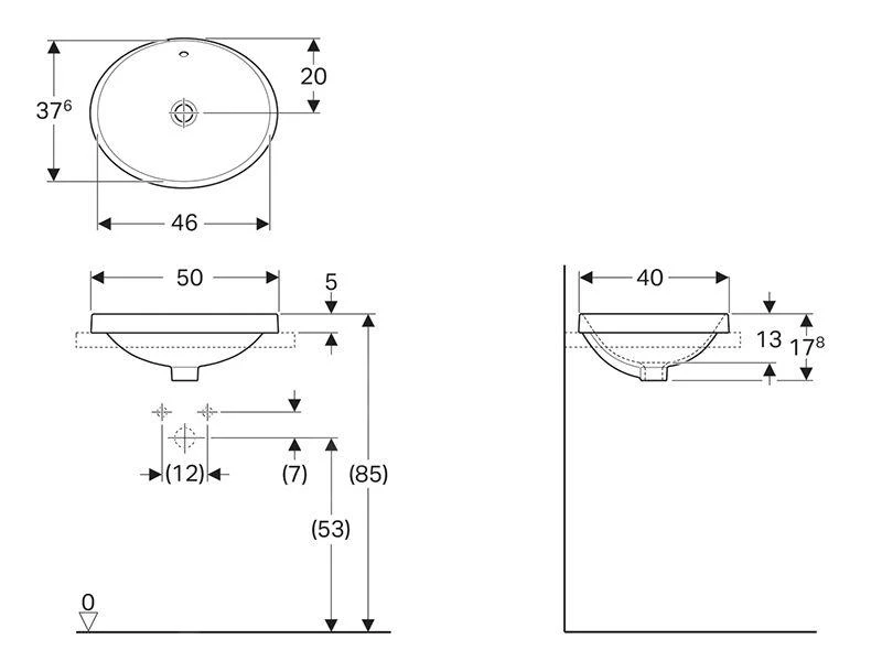 Geberit VariForm - Inbouw Wastafel 500x400 Mm, Met Overloop, Wit 500.708.01.2 - Afbeelding 2