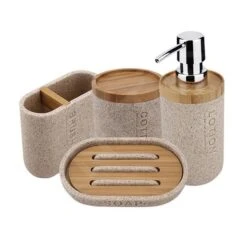 Nimco Kora - Set Badkamer Accessoires 4 In 1, Zandbeige/bamboe KO 24000SET-86