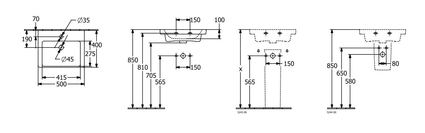 Villeroy & Boch Subway 3.0 - Meubelfontein 500x400 Mm, Zonder Overloop, Met Kraangat, Alpine Wit 4370FG01 - Afbeelding 2