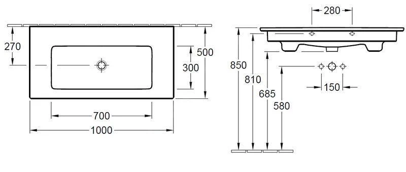 Villeroy & Boch Venticello - Meubelwastafel 1000x500 Mm, Met Overloop, Zonder Kraangat, Alpine Wit 4104AJ01 - Afbeelding 2