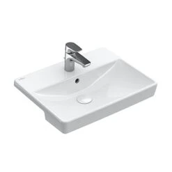 Villeroy & Boch Avento - Semi-inbouw Wastafel 550x440 Mm, Met Overloop, Met Kraangat, CeramicPlus, Stone White 4A0655RW
