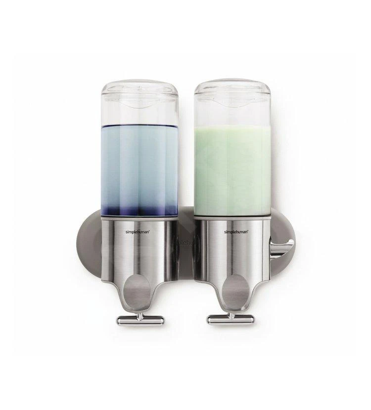 Simplehuman Badkamer Accessoires - Zeep- En Shampoo Dispenser Met Houder, 2x 444 Ml, Gebrosteld Rvs BT1028