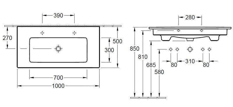 Villeroy & Boch Venticello - Meubelwastafel 1000x500 Mm, Met Overloop, 2 Kraangaten, Alpine Wit 4104AK01 - Afbeelding 2